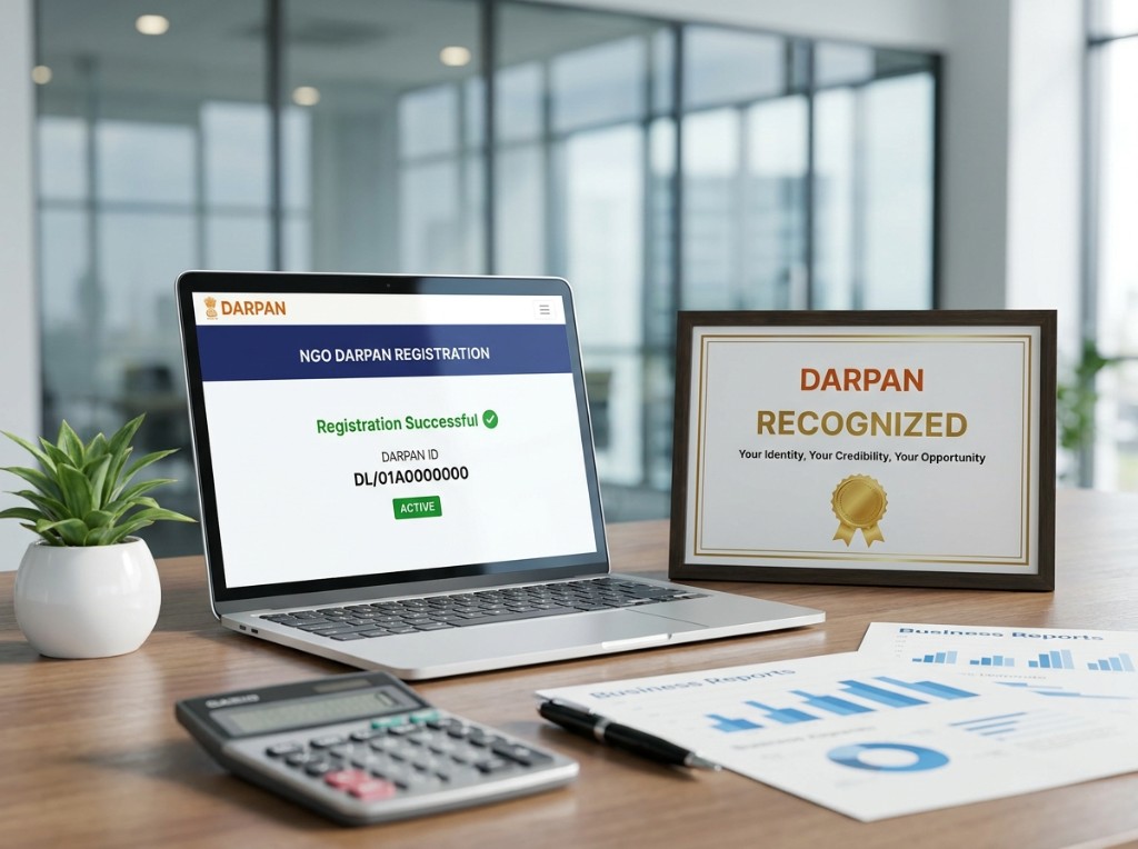 NGO Darpan Registration Successful laptop and Darpan Recognized certificate